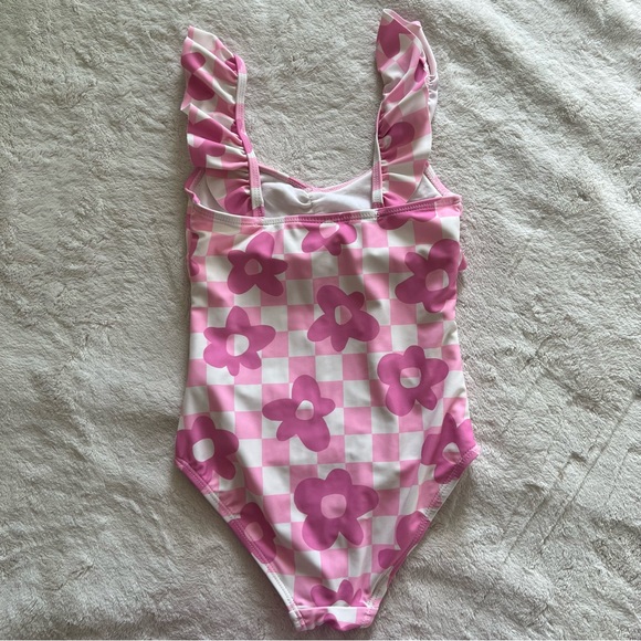 🌸🩷Pink & White Checkered Floral Swim Suit🩷🌸 - Picture 3 of 4